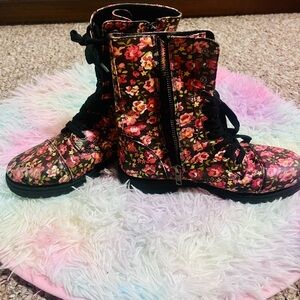 Madden Girl Floral Combat Boots - Black and Pink
